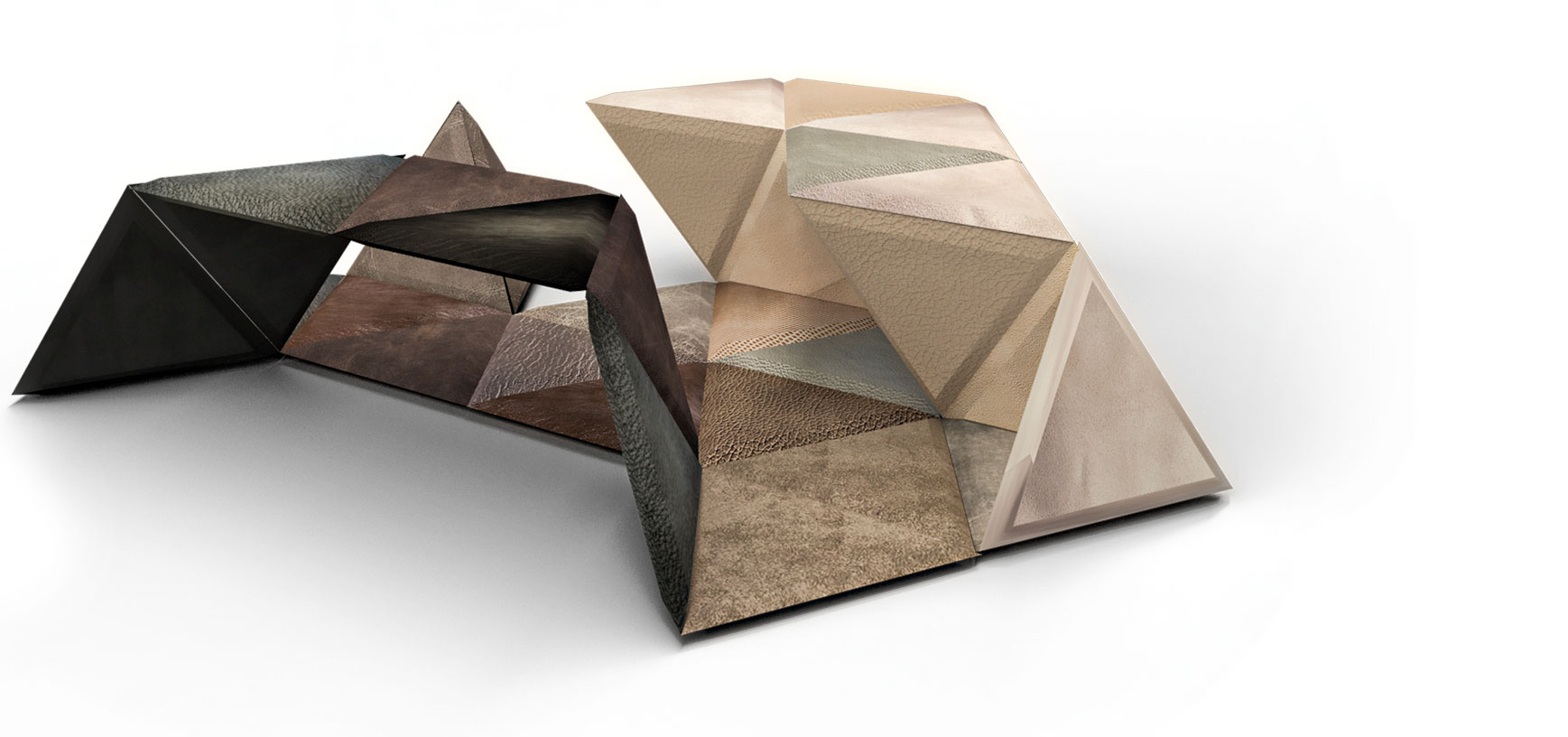 view of 'Equilaterre' morphing triangular leather rug