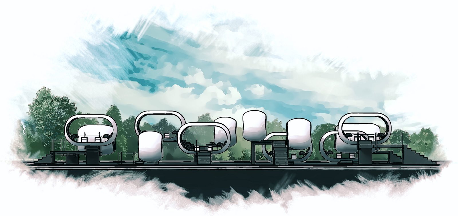 Elevations of 'bubbles' idea design by Inkrypted - Gaby el Ashkar